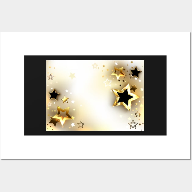 White Background with Gold Stars Wall Art by Blackmoon9